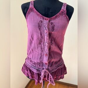 Free Size Pink Embroidered Button Up Tank